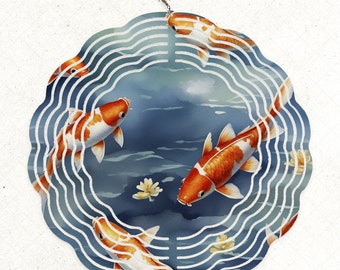 Watercolor Koi Fish Wind Spinner Design, Sea Sublimation (PNG)
