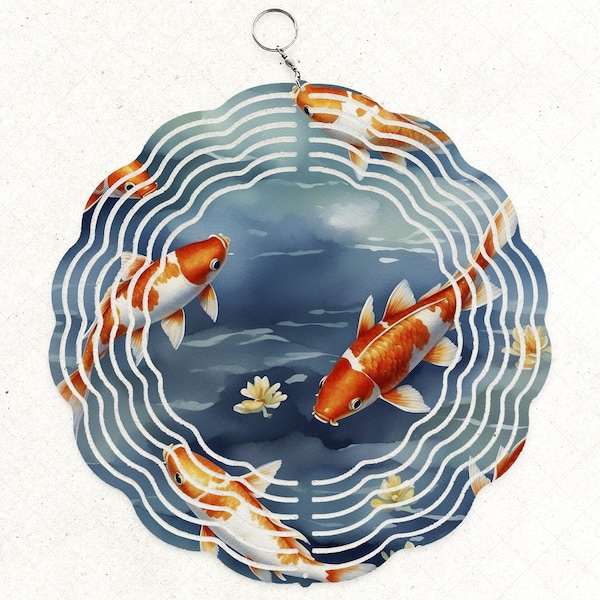 Koi Fish Spinner Wrap Design, Watercolor Sea Sublimation PNG Design, 10-inch Wind Spinner Design, Koi Fish PNG, Beach Sublimation Design