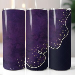 Vaso con tinta violeta PNG, vaso con purpurina dorada, diseño de vaso delgado de 20 oz, diseño de sublimación de tinta, vaso cónico y recto de 20 oz PNG