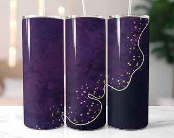 Purple Ink Tumbler Wrap PNG, Gold Glitter Tumbler, 20oz Skinny Tumbler Design, Ink Sublimation Design, Tapered and Straight 20oz Tumbler PNG