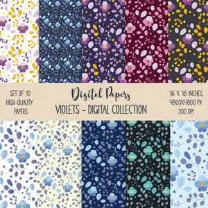 Paquete de papel digital de flores violetas, papel de cumpleaños con flores, papel de regalo de Pascua, paquete de papel digital para abuelas, papel para baby shower
