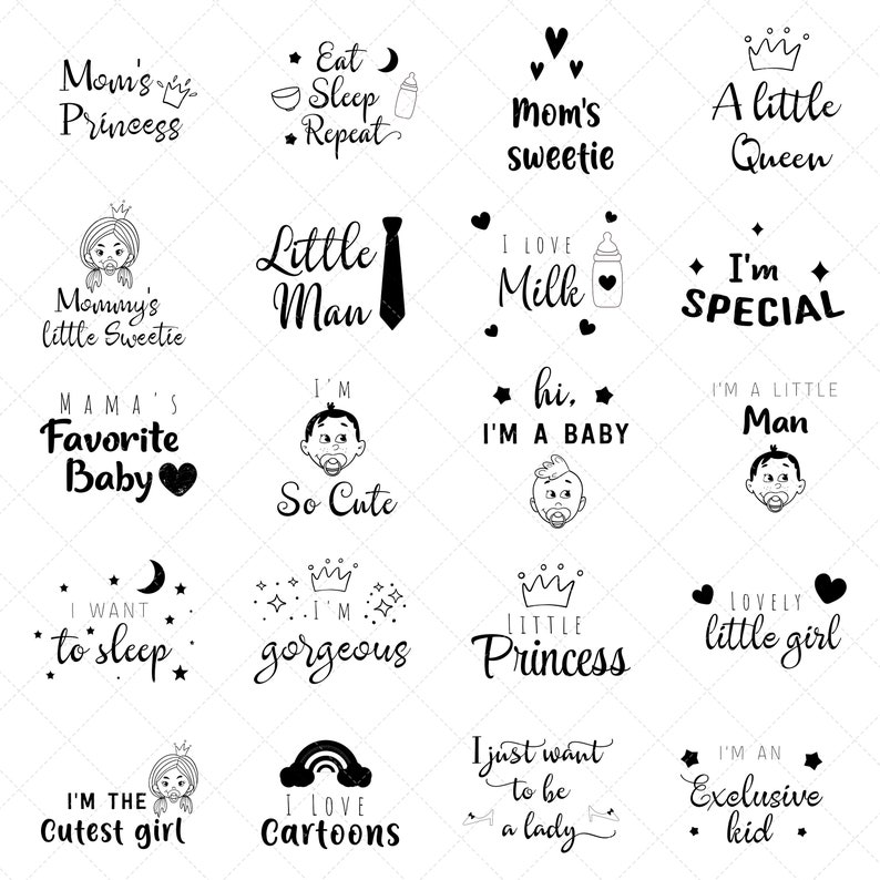 hand-drawn baby quotes bundle, baby illustration for t-shirts,  lettering text for kids, baby phrases