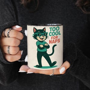 Tazza con gatto retrò vintage, design a sublimazione per tazze retrò, tazza da 15 once in formato PNG, tazza da caffè con gatto carino in formato PNG da 11 once