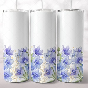 Bluebells 20oz magere beker, aquarel rechte bekeromslag, bloemen goud PNG 20oz omslag, sublimatieontwerp, omslagbeker, taps toelopende omslag