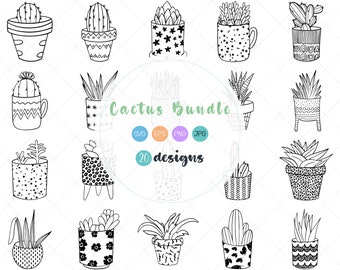 Cactus SVG Bundle: Line Art Plant Clipart (Instant Download)
