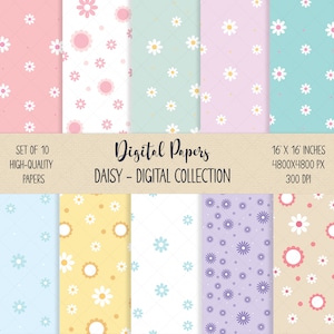 Gänseblümchen Digitales Papier Bundle, Blumen Geburtstagspapier, Ostern Verpackung, Kinder Digitales Papier Bundle, Baby-Dusche-Papier, Kinder Papier