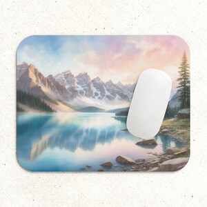 Design de mouse pad canadense, design de sublimação de mouse pad com paisagem em aquarela, primavera PNG, presente para ela, design de sublimação de lago, design de escritório