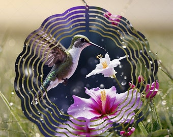 Hibiscus Flower And Hummingbird Bird Wind Spinner Wrap, Floral Sublimation Design, Gift for Grandma, Hibiscus Flower Spinner PNG Wrap