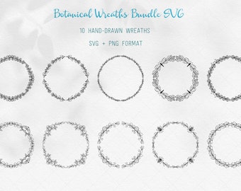 Wreaths Bundle SVG, Floral Line Art, Spring Flowers Branches Leaves Clipart Set, Shirt Cut Files, Wedding, Hand Drawn, Commercial use