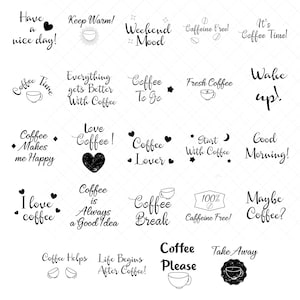 Pacchetto di citazioni sul caffè in formato SVG, stampa monocromatica (download digitale) immagine 1