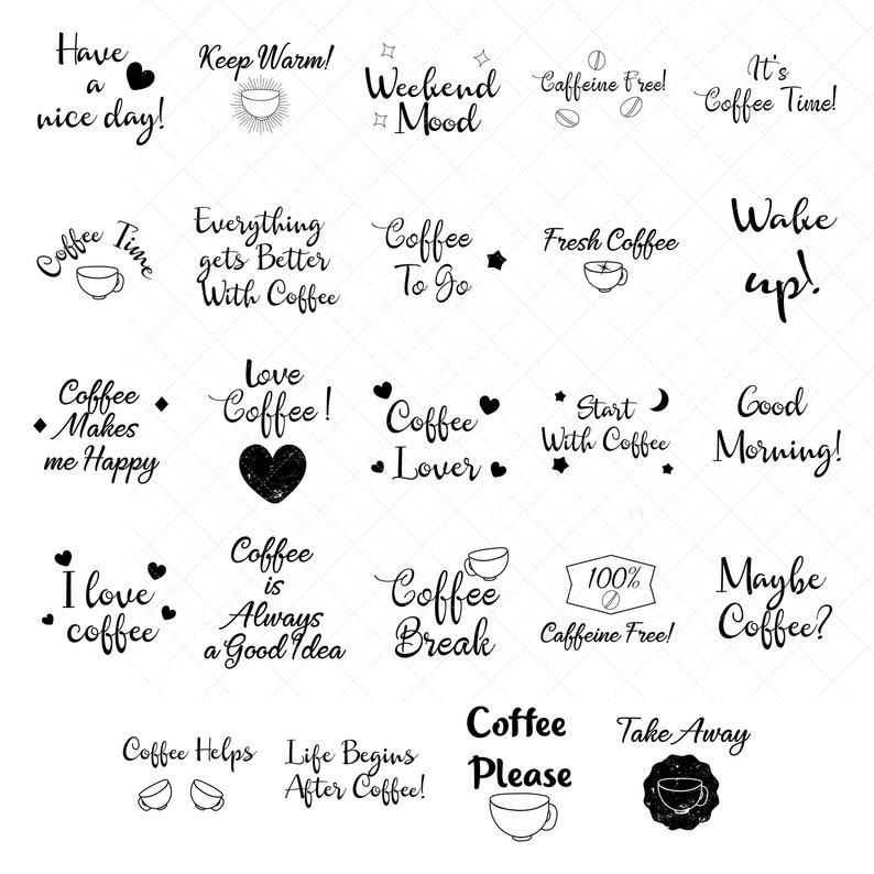 Pacchetto di citazioni sul caffè in formato SVG, stampa monocromatica (download digitale) immagine 1