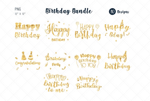 Gold Birthday Clip Art Gold Foil Gold Overlays Instant - Etsy