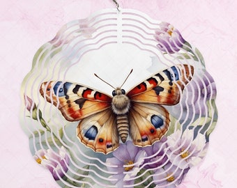 Watercolor Moth Spinner Wrap Design, Butterfly Sublimation PNG Design, 10-in Wind Spinner Design, Summer PNG, Floral Moth Sublimation Design