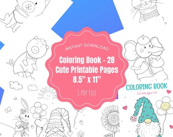 Cute Coloring Book, PDF Coloring Pages For Adults And Kids, Children's Coloring Book, Cute Characters Coloring Pages, Kawaii Coloring Book