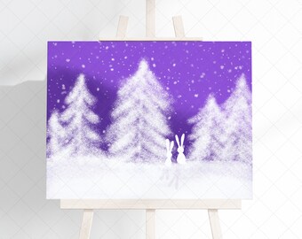 Winter Printable Art, Christmas Nursery Decor, New Year Nordic Folk Art, Minimalist Poster, Home Decor, Scandinavian Wall Art, Bunnies Art
