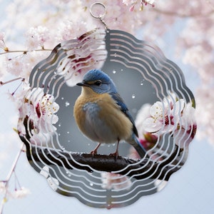桜と鳥のウィンドスピナーラップ、花の昇華PNGデザイン、10インチのウィンドスピナーデザイン、おばあちゃんへのプレゼント、桜の花PNG