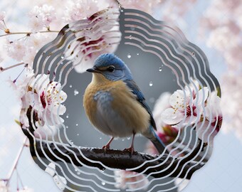 Sakura Bird Wind Spinner Wrap, Floral Sublimation Design (PNG)