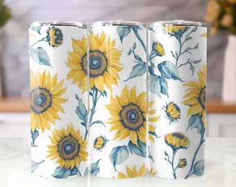 Sunflowers 20oz Skinny Tumbler, Watercolor Straight Tumbler Wrap, Floral PNG 20oz Wrap, Sublimation Design, Wrap Tumbler, Tapered Wrap