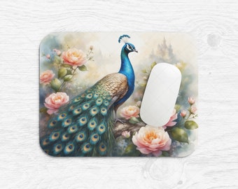 Watercolor Peacock Mouse Pad  Design, Floral Peacock PNG Sublimation, Gift for Her, Peacock Bird Sublimation Design, Workspace Office Design