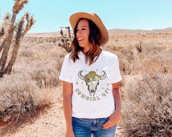 Cowgirl Up Western Cow Skull PNG: Sublimación retro (Descarga digital)