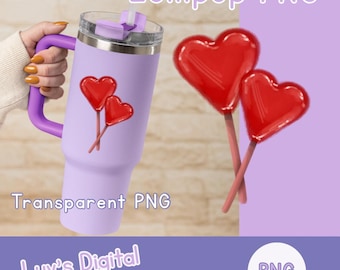 Valentine's Hand-Drawn Heart Lollipop PNG Digital Download