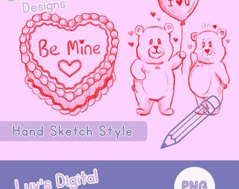 Valentine's Hand-Drawn Hearts Digital Stickers (PNG Download)