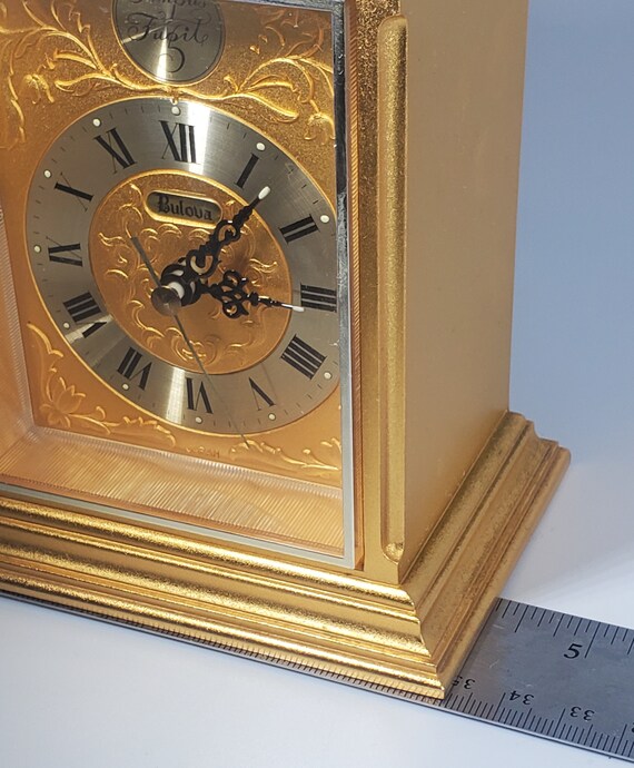 Vintage Jewel Gold Bulova Desk Mantel Clock Tempus Fugit Japan