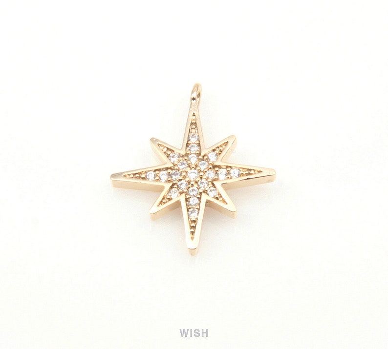 1 piece The North Star Cubic Zirconia Pendants in Gold the Lodestar Charms 16k Gold Cubic Zirconia 15mm x 18mm CG-043-P