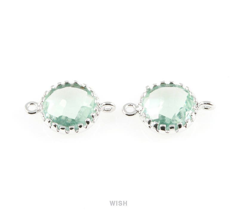 Erinite Faceted Glass Connector in Rhodium Framed Round Connector Bridesmaid Gems Erinite 8mm x 12mm GERRH-008-P