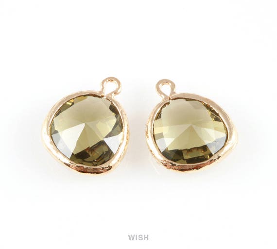 Hexagon Jewel Charm Link Yellow Faceted Glass in 24k GOLD Plated Brass Setting Drop Gem Jewels 15mm Hexagon Bezel G018