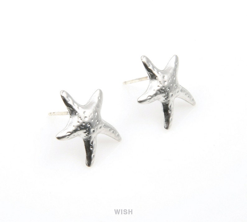 Starfish Ear Studs  Matte Silver  Starfish  Starfish Stud Earrings  15mm x 14mm  MMRH-311-E Starfish Stud Earrings in Matte Rhodium