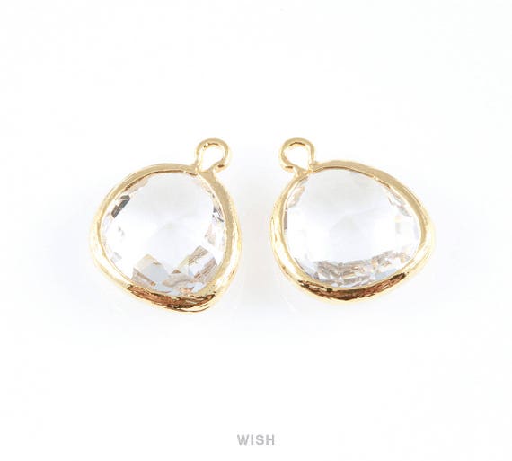 Hexagon Jewel Charm Link Yellow Faceted Glass in 24k GOLD Plated Brass Setting Drop Gem Jewels 15mm Hexagon Bezel G018