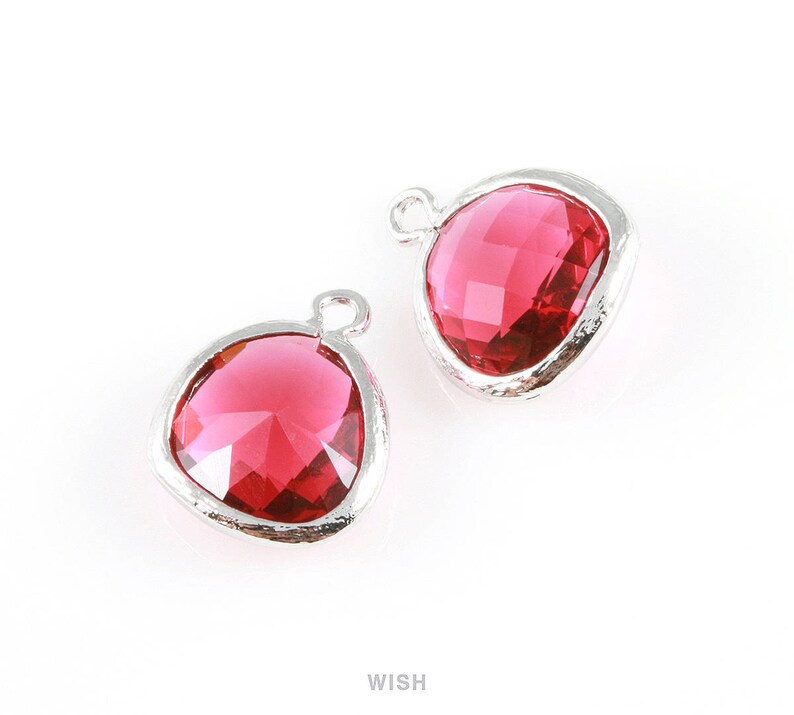 Medium Framed Drop Glass Gem Birthstone July Ruby 13mm x 16mm GRBG-004-P Ruby Faceted Glass Charm in Gold