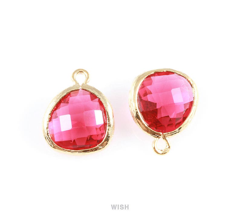 Medium Framed Drop Glass Gem Birthstone July Ruby 13mm x 16mm GRBG-004-P Ruby Faceted Glass Charm in Gold