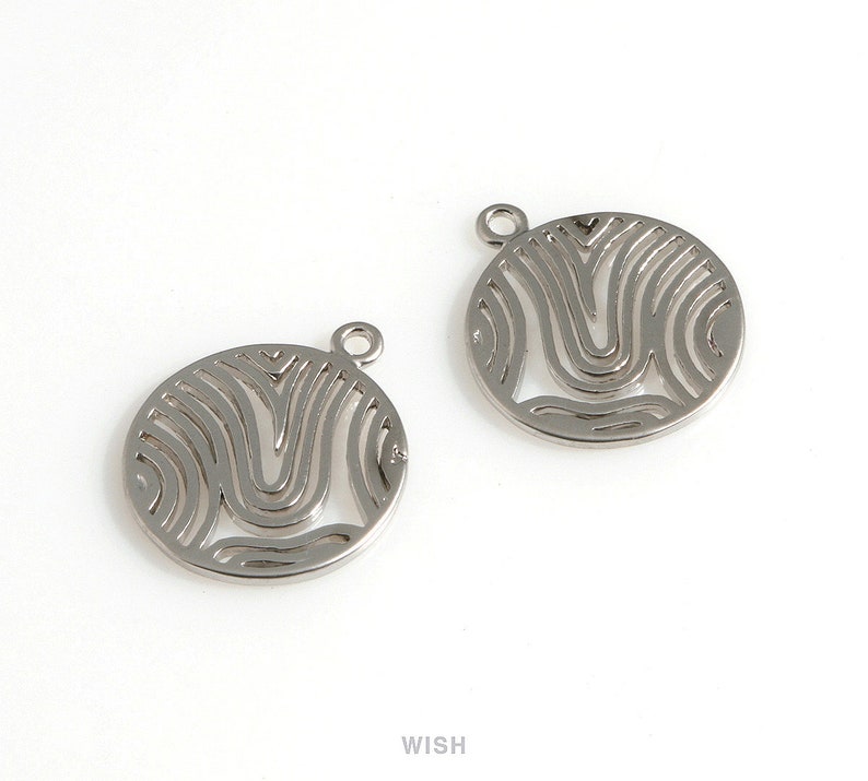 Wavy Pattern in Disc in Matte Rhodium Sashiko Pattern in Coin Charm Wavy Pattern Wavy Pattern Disc Coin 15mm x 17mm MMRH-649-P