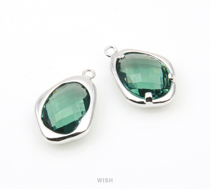 Framed Pendant Birthstone Teardrop Verdelite 12mm x 18mm GGTRH-085-P Green Tourmaline Faceted Glass Charms in Rhodium