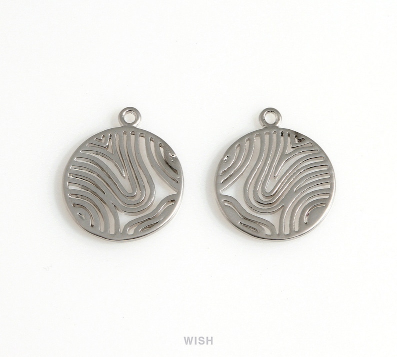 Wavy Pattern in Disc in Matte Rhodium Sashiko Pattern in Coin Charm Wavy Pattern Wavy Pattern Disc Coin 15mm x 17mm MMRH-649-P