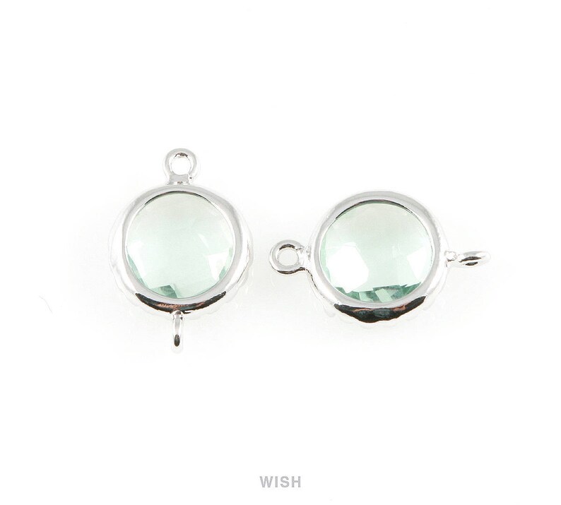 Erinite Faceted Glass Connector in Rhodium Framed Round Connector Bridesmaid Gems Erinite 8mm x 12mm GERRH-008-P