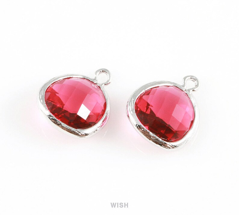 Medium Framed Drop Glass Gem Birthstone July Ruby 13mm x 16mm GRBG-004-P Ruby Faceted Glass Charm in Gold