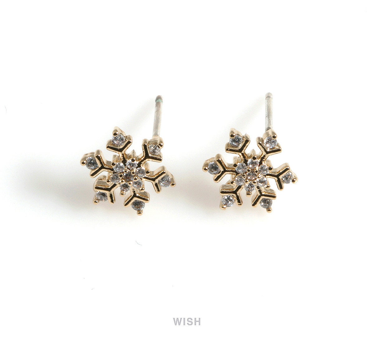 Snowflake Stud Earrings with CZ in Gold CZ Snow Crystal Stud Etsy