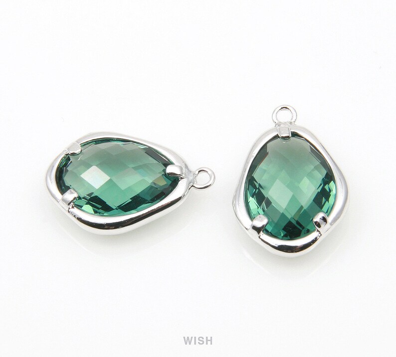 Framed Pendant Birthstone Teardrop Verdelite 12mm x 18mm GGTRH-085-P Green Tourmaline Faceted Glass Charms in Rhodium