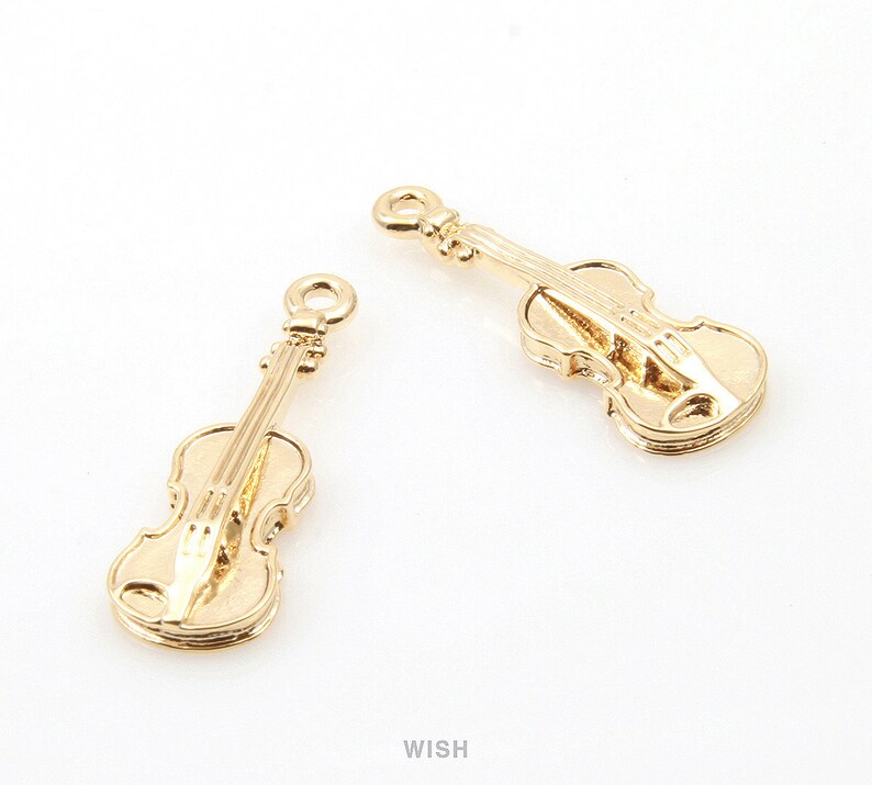 Violin Pendants in Gold Musical Instrument Charms / 16k Gold Etsy