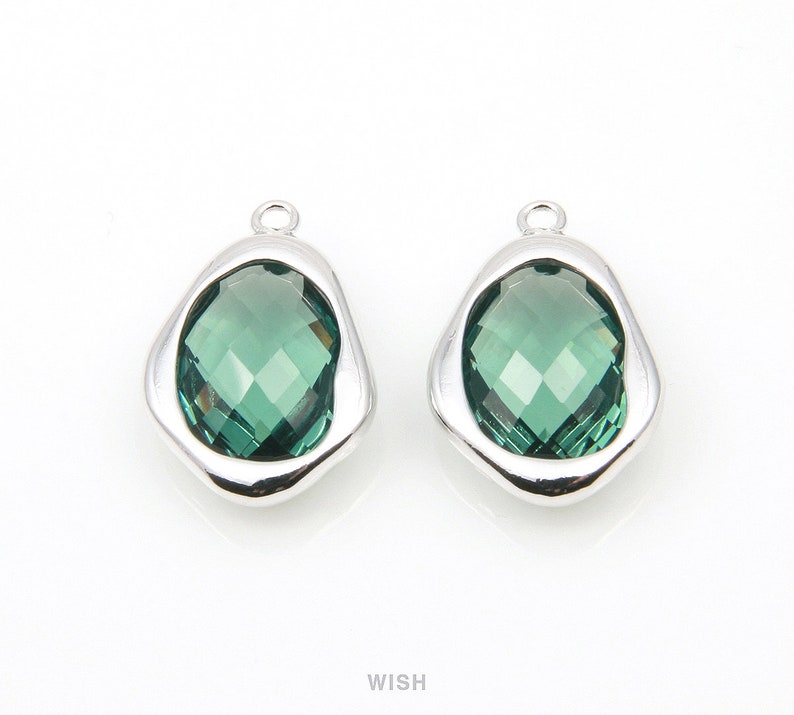 Framed Pendant Birthstone Teardrop Verdelite 12mm x 18mm GGTRH-085-P Green Tourmaline Faceted Glass Charms in Rhodium