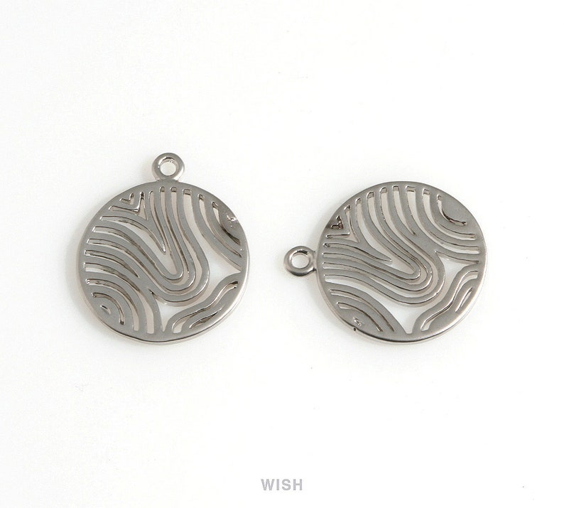 Wavy Pattern in Disc in Matte Rhodium Sashiko Pattern in Coin Charm Wavy Pattern Wavy Pattern Disc Coin 15mm x 17mm MMRH-649-P