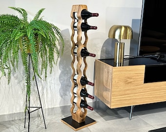 Botellero de madera para vino, hecho a mano, para amantes del vino, roble, nogal americano y negro.