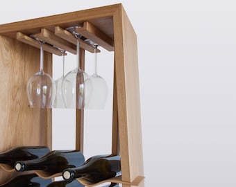 Botellero: Soporte rústico para botellas y copas de vino para la cocina y la decoración del hogar. Regalo de carpintería perfecto para amantes del vino y para la decoración navideña.