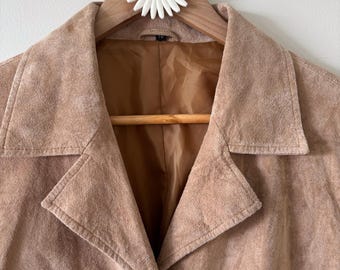 90s Vintage Suede Coat | Beige Long Trench | Target Vintage Outerwear