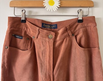 Vintage 90s Americano Tan Pants | Suede Feel Western Style | High Rise