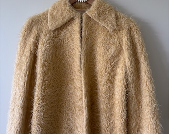 Mid-Century Vintage Coat | 1950s/60s Faux Fur Beige Jacket | Soft Winter Retro Coat