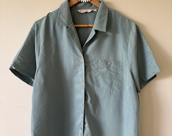90s Vintage Short Sleeve Shirt | Dusty Blue Suede Feel | EWM Pure Classics